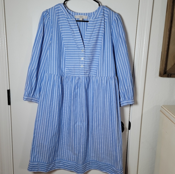 LOFT Blue Pinstripe Cotton Dress | LOFT Dress | Spring Dress | Size Small - Picture 1 of 9